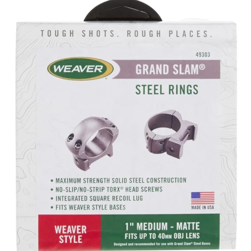Weaver Steel Rings 1" Medium Matte